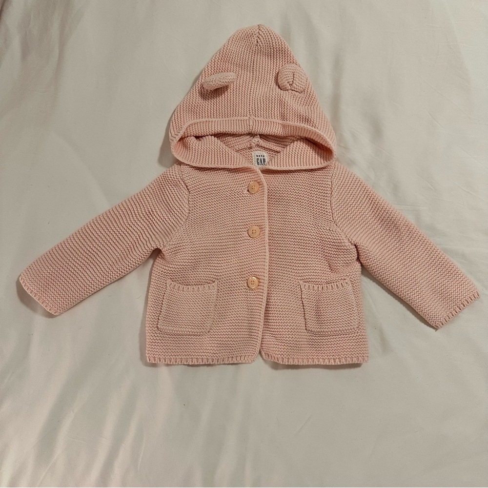 Baby Gap Pink Knit Baby Cardigan with Bear Ears Hood Size 3-6M
